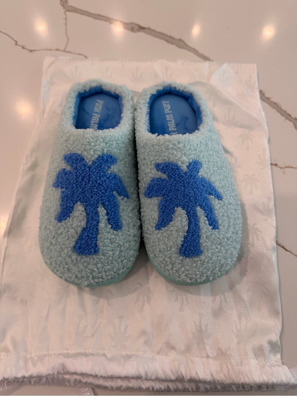 Pink Palm Puff Slippers - Teal - Petite Kids 2/3